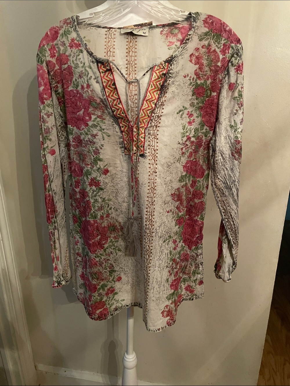 Floral V-Neck Boho Tunic Top - Pink Floral